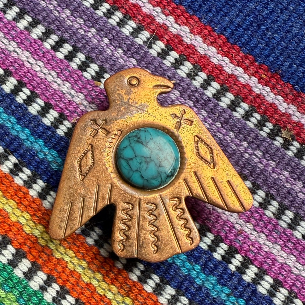 Vintage Copper and Turquoise Eagle Bolo Tie